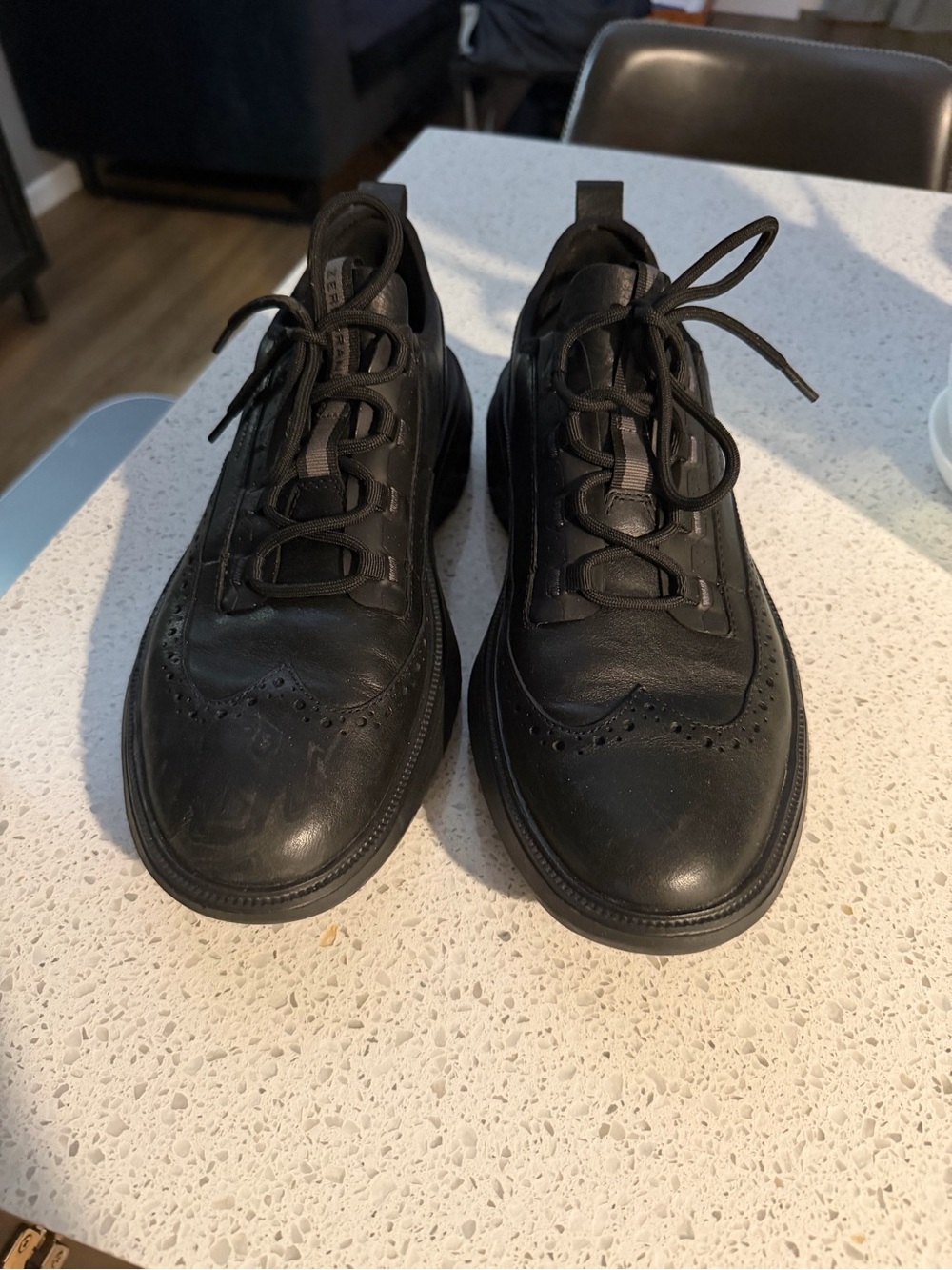 Men's  Cole Haan Zero Grand Black Leather Brogue-Inspired Casual Shoes